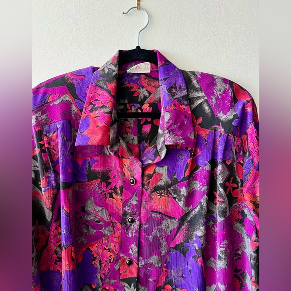 Vintage 80s / 90s Silky Patterned Shirtdress - Picture 3 of 6